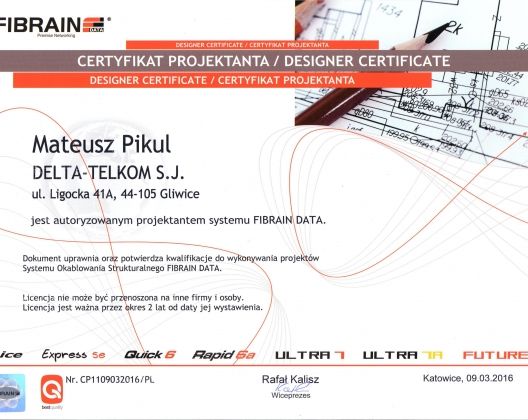 FIBRAIN DATA - Certyfikat projektanta